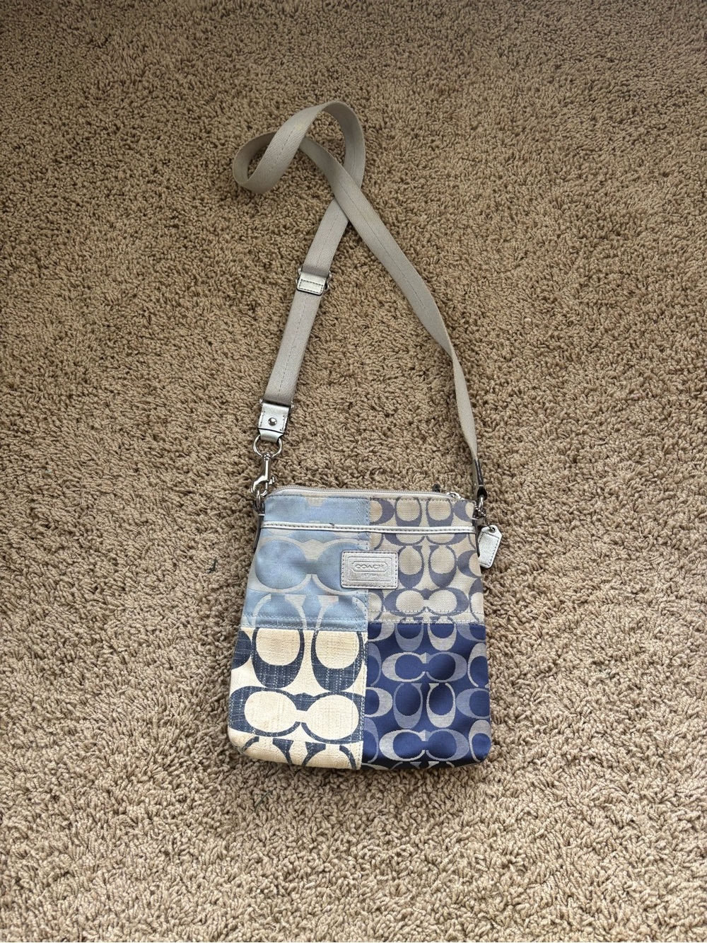 Coach Patchwork Signature Crossbody Bag in Blue and Cream